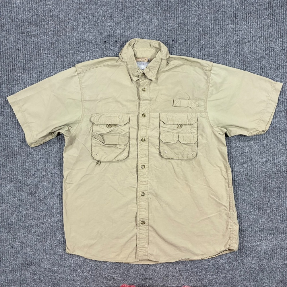 Rugged Earth Outfitters Fishing Shirt Mens Size L Beige Nylon Vented Outdoor